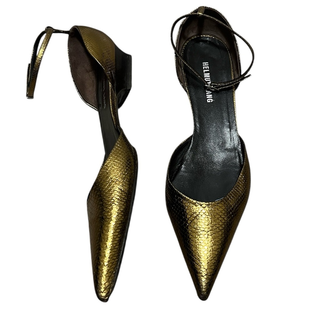 Helmut Lang Gold Textured Pointed Toe Ankle Strap Heels